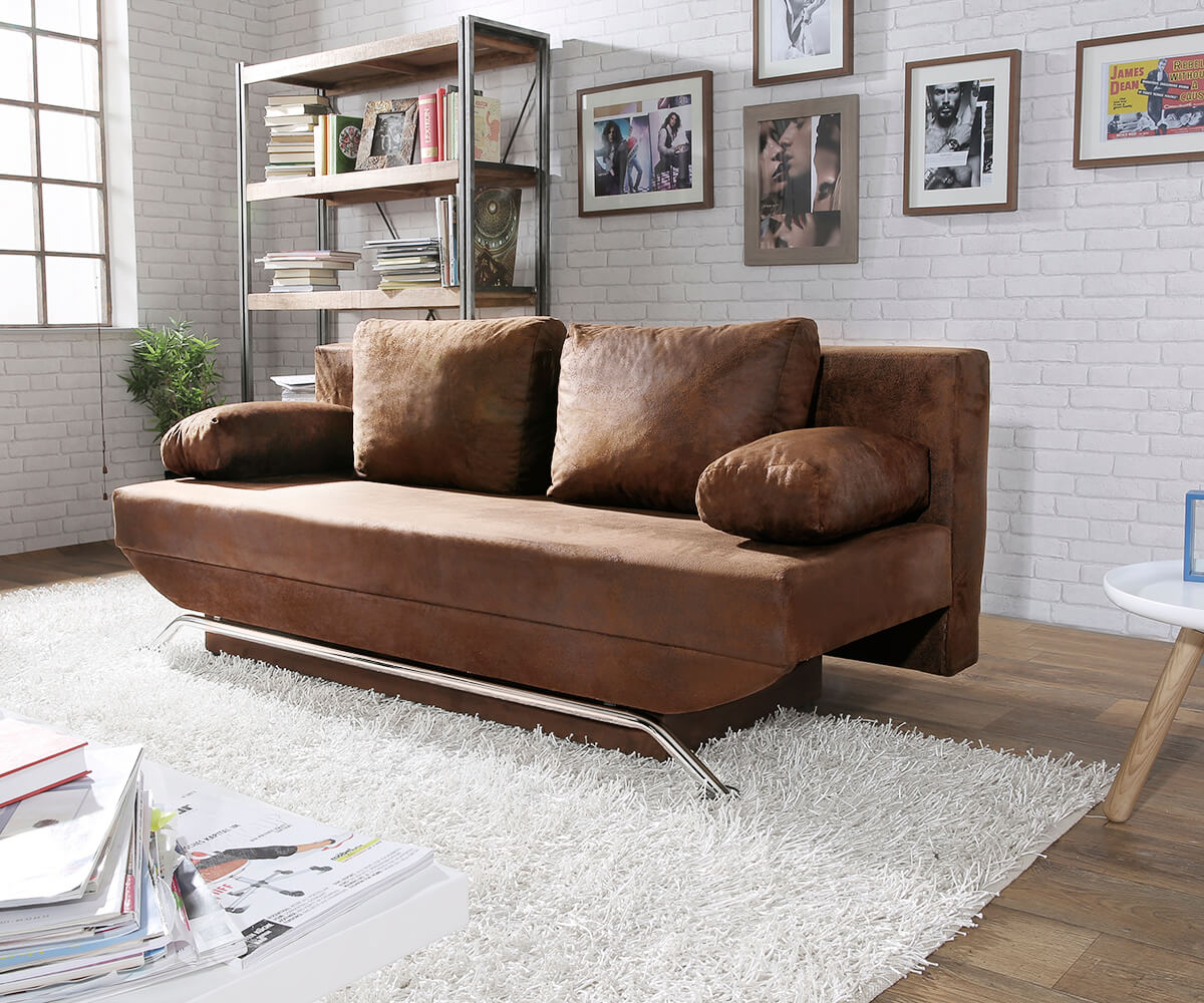 DELIFE Schlafsofa Cady 200x90 cm Braun Antik Optik Bettkasten, Schlafsofas