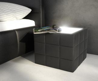 DELIFE Nachttisch Nuncia 41x41x41 cm Schwarz Beleuchtung Steppnaht, Nachttische