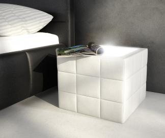 DELIFE Nachttisch Nuncia 41x41x41 cm Weiss LED Beleuchtung Steppnaht, Nachttische