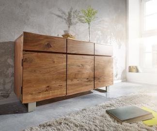 DELIFE Sideboard Live-Edge 147 cm Akazie Natur 3 Türen 3 Schübe, Sideboards, Baumkantenmöbel, Massivholzmöbel, Massivholz, Baumkante, Wolf Live Edge