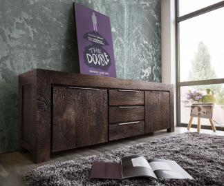DELIFE Sideboard Blokk 220 cm Akazie Tabak 2 Türen 3 Schübe, Sideboards