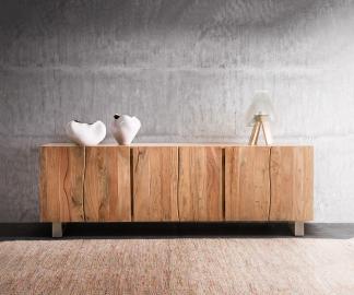 DELIFE Sideboard Live-Edge 220 cm Akazie Natur massiv 6 Türen, Sideboards, Baumkantenmöbel, Massivholzmöbel, Massivholz, Baumkante, Wolf Live Edge