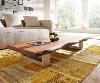 DELIFE Couchtisch Live-Edge 165x60 cm Akazie Braun Kufenfuß Baumkante, Couchtische, Baumkantenmöbel, Massivholzmöbel, Massivholz, Baumkante, Wolf Live Edge