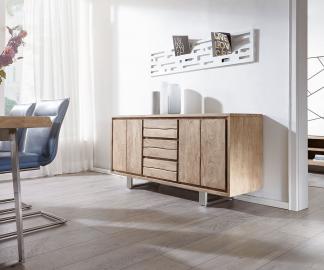 DELIFE Sideboard Live-Edge 172 cm Akazie Champagner 3 Schübe 4 Türen, Sideboards, Baumkantenmöbel, Massivholzmöbel, Massivholz, Baumkante, Wolf Live Edge