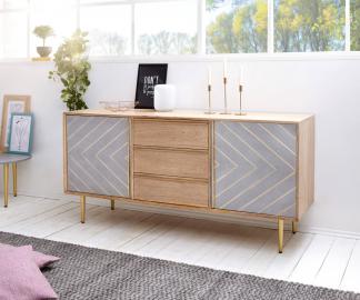 DELIFE Sideboard Metropolitan 160 cm Mango Natur 2 Türen Beton Messing, Sideboards