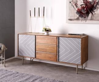 DELIFE Sideboard Metropolitan 160 cm Akazie Natur Beton Edelstahl, Sideboards