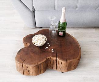 DELIFE Couchtisch Live-Edge L Akazie Braun Baumstamm mit Rollen, Couchtische, Baumkantenmöbel, Massivholzmöbel, Massivholz, Baumkante, Wolf Live Edge