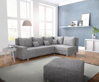 DELIFE Ecksofa Panama Hellgrau Ottomane rechts mit Hocker Modulsofa, Ecksofas
