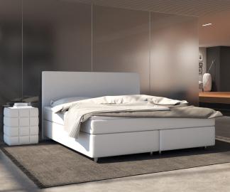 DELIFE Boxspringbett Cloud 140x200 cm Weiss Topper und Matratze, Boxspringbetten