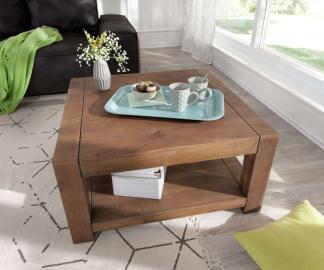 DELIFE Couchtisch Indra Akazie Braun 80x80 Massivholz Ablage, Couchtische