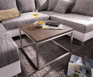 DELIFE Couchtisch Tatius 60x60cm Akazie Braun Gestell Edelstahl, Couchtische