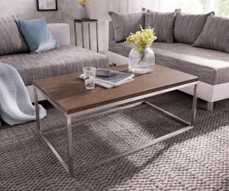 DELIFE Couchtisch Tatius 100x57 Akazie Braun Gestell Edelstahl, Couchtische