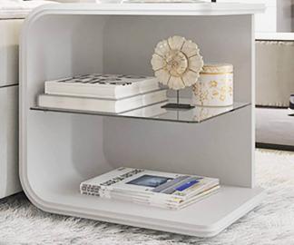 DELIFE Nachttisch Oscar Big 50cm hoch Weiss mit LED und Glasablage, Nachttische