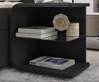 DELIFE Nachttisch Oscar Big 50cm hoch Schwarz mit LED und Glasablage, Nachttische