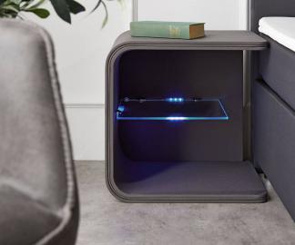 DELIFE Nachttisch Oscar Big 50cm hoch Grau mit LED und Glasablage, Nachttische