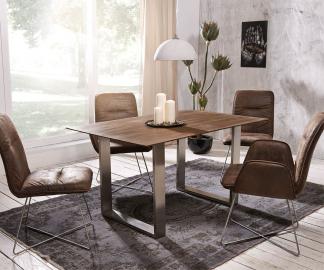 DELIFE Esstisch Swiss-Edge 140x90 Akazie Braun Gestell Schmal, Esstische