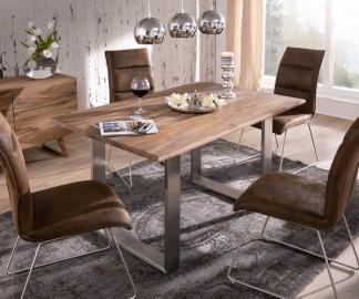 DELIFE Esstisch Curved-Edge 140x90 Sheesham Natur Gestell Schmal, Esstische