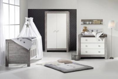 Schardt Komplett Kinderzimmer NORDIC DRIFTWOOD, 3-tlg. (Kinderbett + US, Wickelkommode und 2-türiger Kleiderschrank), Drift Wood/weiß grau Gr. 70 x 140