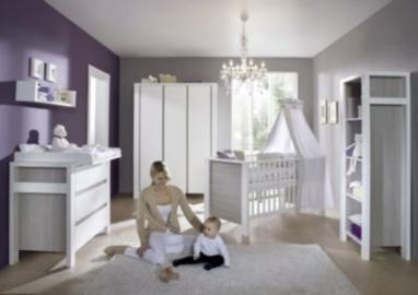 Schardt Komplett Kinderzimmer MILANO PINIE, 3-tlg. (Kinderbett + US, Wickelkommode und 3-türiger Kleiderschrank), Pinie silberfarbig/weiß Gr. 70 x 140