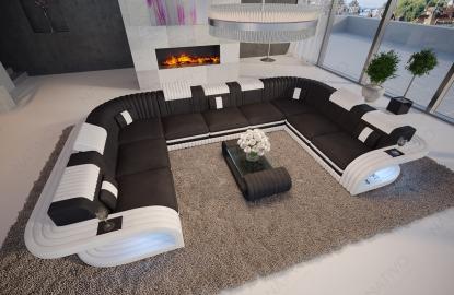 Designer Sofa ROYAL CORNER U FORM mit LED Beleuchtung & USB Anschluss
