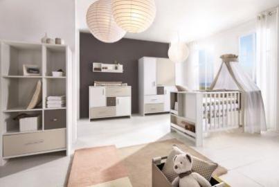 Schardt Komplett Kinderzimmer CANDY, 3-tlg. (Kinderbett, Umbauset, Wickelkommode und 3-türiger Kleiderschrank), weiß/beige/grau Gr. 70 x 140