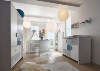 Schardt Komplett Kinderzimmer CANDY BLUE, 3-tlg. (Kinderbett, Umbauseiten, Wickelkommode und 3-türiger Kleiderschrank), weiß/blau/grau Gr. 70 x 140