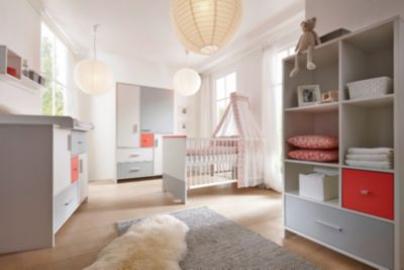 Schardt Komplett Kinderzimmer CANDY RED, 3-tlg. (Kinderbett, Umbauseiten, Wickelkommode und 3-türiger Kleiderschrank), weiß/rot/grau Gr. 70 x 140