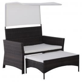 Outsunny® 2-tlg. Gartensofa Gartenmöbel Lounge Gartenset Rattanmöbel Braun Polyrattan 1 x Hocker mit Sonnendach