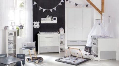 Roba Komplett Kinderzimmer Linus, 3-tlg. (Kinderbett, Wickelkommode und Kleiderschrank), weiß/grau