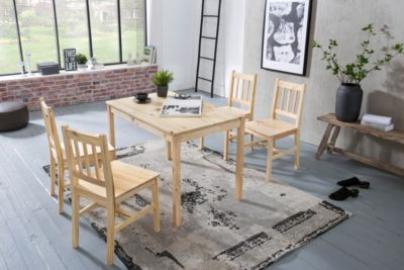 5-tlg. Essgruppe Kiefer Massivholz, 1 Esstisch + 4 Stühle braun