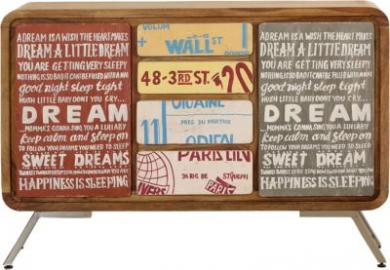 Sheesham Massivholz TV-Board Wall St mit 4 Schubladen 130x38x58 cm bunt