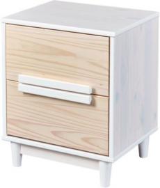 Kiefer Massivholz Nachttisch mit 2 Schubladen weiß/beige