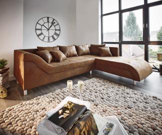 DELIFE Ecksofa Cadiz 261x204 Braun mit Keder Ottomane Rechts, Ecksofas