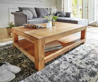DELIFE Couchtisch Indra Akazie Natur 120x70 cm massiv Ablage, Couchtische