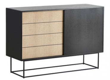 Virka High Anrichte / L 120 x H 82 cm - Woud - Schwarz,Holz natur