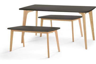 Fjord Essgruppe mit 2 Baenken, Eiche und Grau - MADE.com