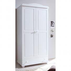 Babyzimmer Kinderzimmer Kleiderschrank 2-trg mit Schubkasten LUZERN-22 Kiefer massiv weiß lackiert B x H x T ca. 96 x 195 x 56 cm