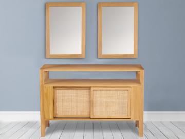 Komplettbad Teakholz MALAKA - 120 cm & 2 Badspiegel TIKOVO