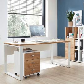 Büro Schreibtisch Set mit Container und Aktenschrank GENT-01 in Navarra Eiche Nb. & weiß BxHxT: 258x120x79cm