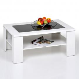 Couchtisch Weiss Dekor, schwarze Glaseinlageplatte, B x T x H ca.: 100 x 65 x 43 cm