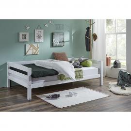 Einzelbett NORA-13 in Buche massiv, ohne Lattenrost, weiß lackiert, Liegefläche 120x200 cm