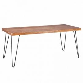 Esstisch Massivholz Akazie 180 cm Esszimmer-Tisch Holztisch Metallbeine Küchentisch Landhaus dunkel-braun