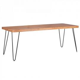 Esstisch Massivholz Akazie 200 cm Esszimmer-Tisch Holztisch Metallbeine Küchentisch Landhaus dunkel-braun