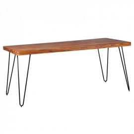 Esstisch Massivholz Sheesham 180 cm Esszimmer-Tisch Holztisch Metallbeine Küchentisch Landhaus dunkel-braun