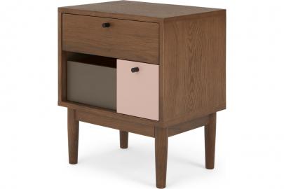 Campton Nachttisch, dunkle Eiche und Rosa - MADE.com