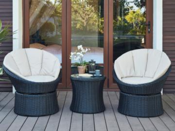 Garten Sitzgruppe Polyrattan SIBU: 2 Drehsessel & Couchtisch
