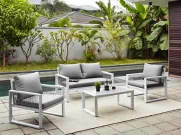 Garten Sitzgruppe Aluminium KIRIBATI: 2-Sitzer-Sofa, 2 Sessel & Couchtisch