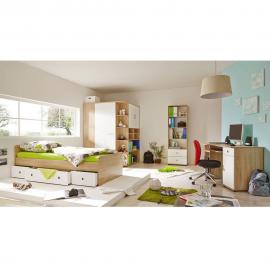 Jugendzimmer Komplett Set mit begehbarem Kleiderschrank NYON-22 in Eiche Sonoma, weiß