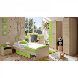 Kinderzimmer Jugendzimmer Set in Sonoma Eiche mit grün LANCY-22 Bett inkl. Lattenrost und 80x190cm Matratze