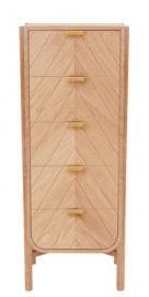 Marius Kommode / L 45 cm x H 130 cm - Hartô - Eiche natur,Goldmessing
